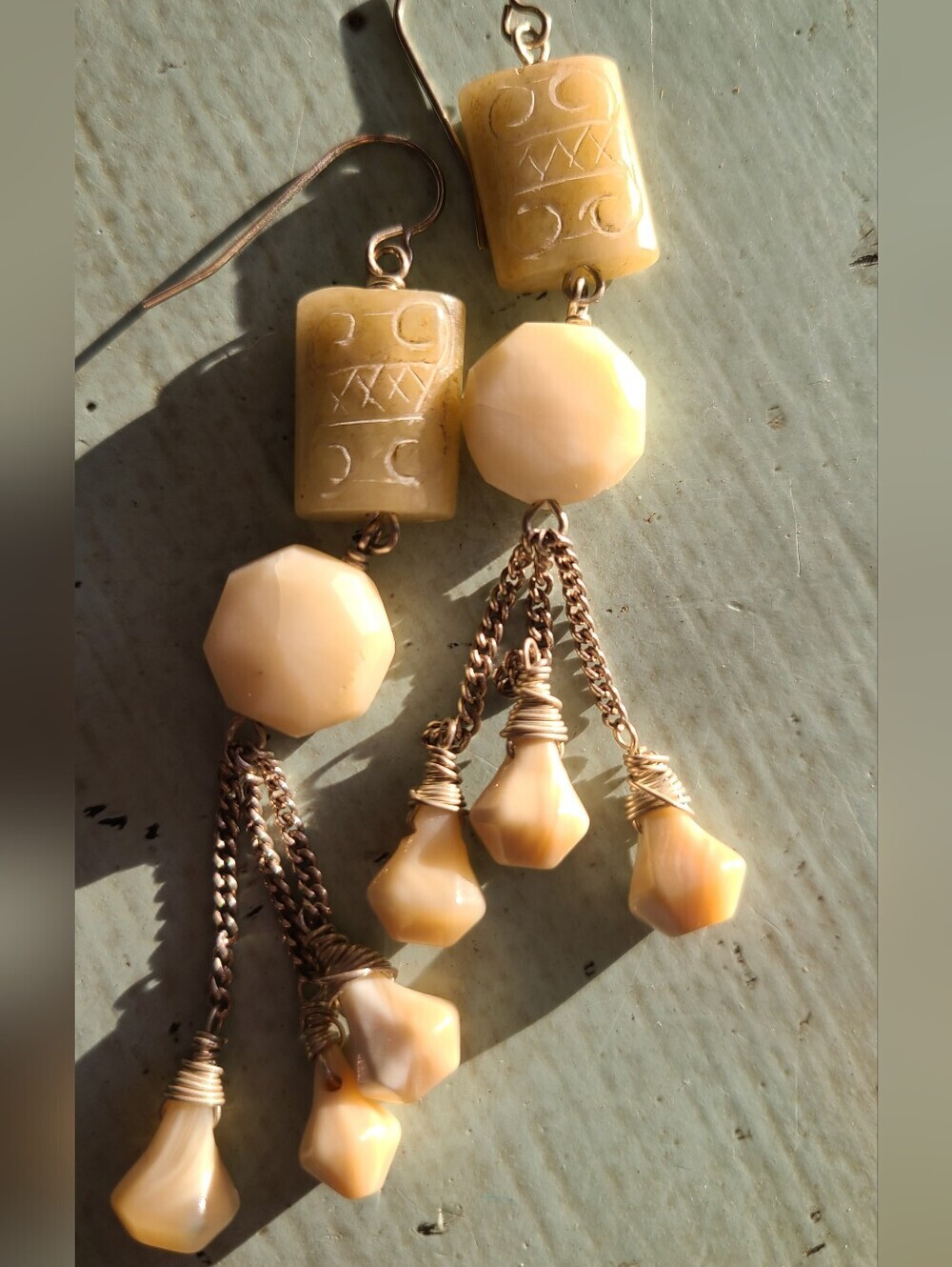 Handcrafted Cream Bead Tassel Drop Earrings